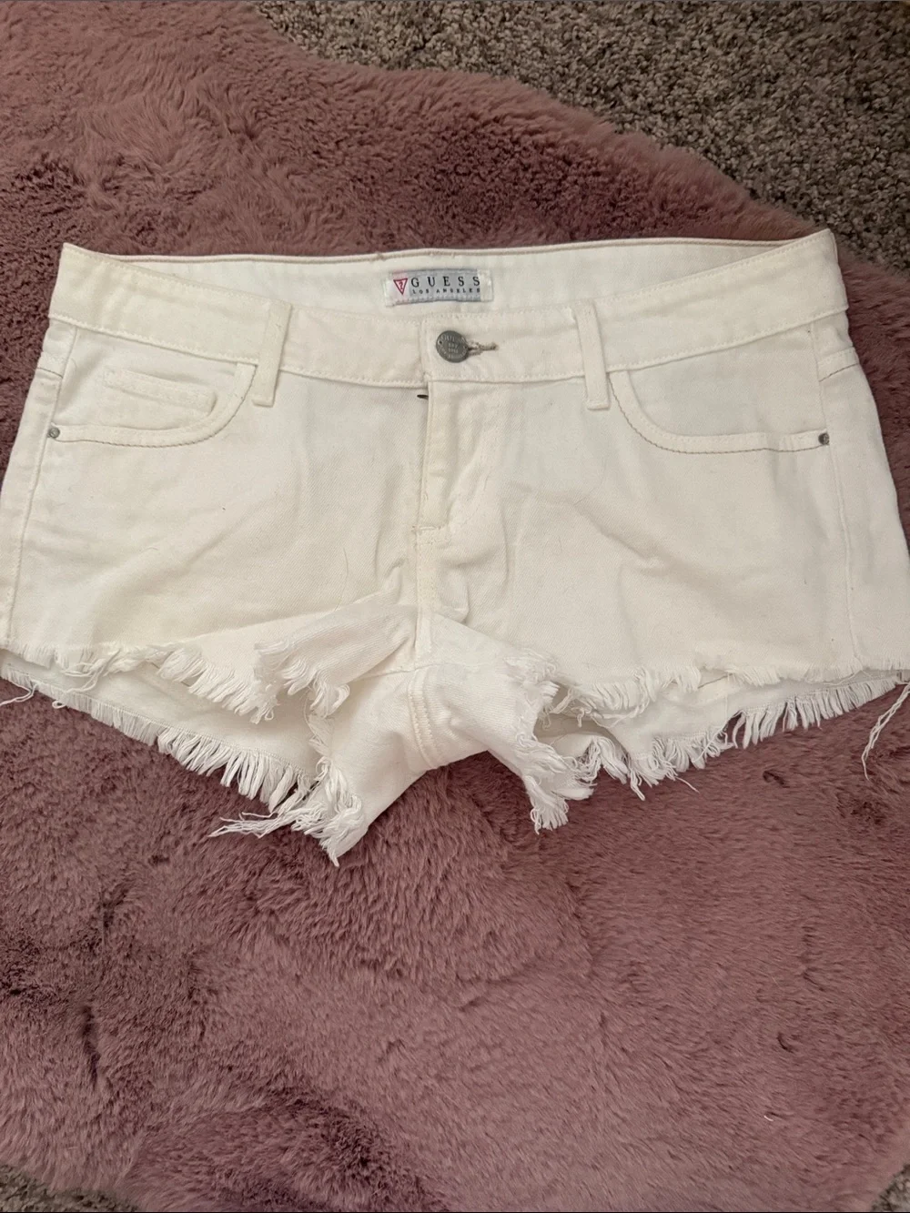 GUESS White Frayed Hem Denim Shorts